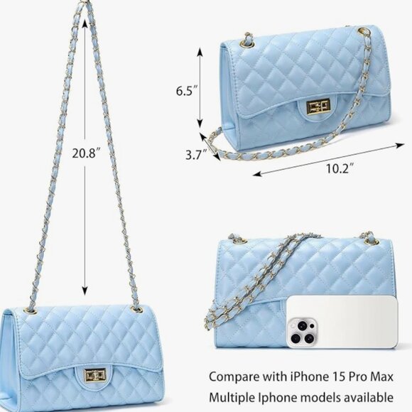 Quilted Light Blue Mini Crossbody Bag – Gold Chain Flap, Designer-Inspired - Picture 7 of 7